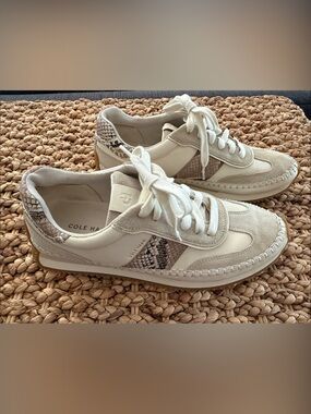 Cole Haan Cream & Taupe Snake-Accent Lace-Up Sneakers